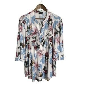 Cocomo Top Shirt Blouse Womens XL 16 18 Tunic Floral 3/4 Sleeve PInk Blue Black